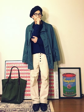 「FINAL HOME（ファイナルホーム）のアイテム（ステンカラーコート）」を使った、old_goldさん（メンズ・170cm）の冬コーディネート