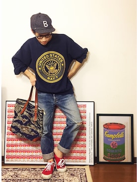 「DECHO ×ANACHRONORMのアイテム」を使った、old_goldさん（メンズ・170cm）の春コーディネート