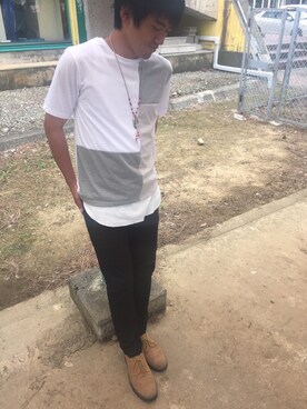 「RAGEBLUE（レイジブルー）のアイテム（シューズ、ベージュ系）」を使った、デ部さん（メンズ・173cm）の夏コーディネート