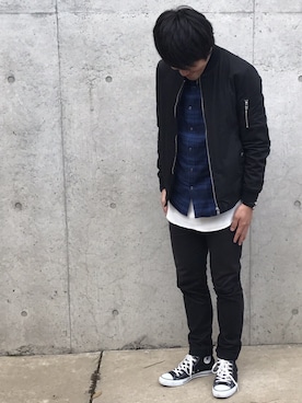 「RAGEBLUE（レイジブルー）の起毛バンドカラーチェックシャツ/733803（シャツ/ブラウス、ブルー系）」を使った、デ部さん（メンズ・173cm）の秋コーディネート