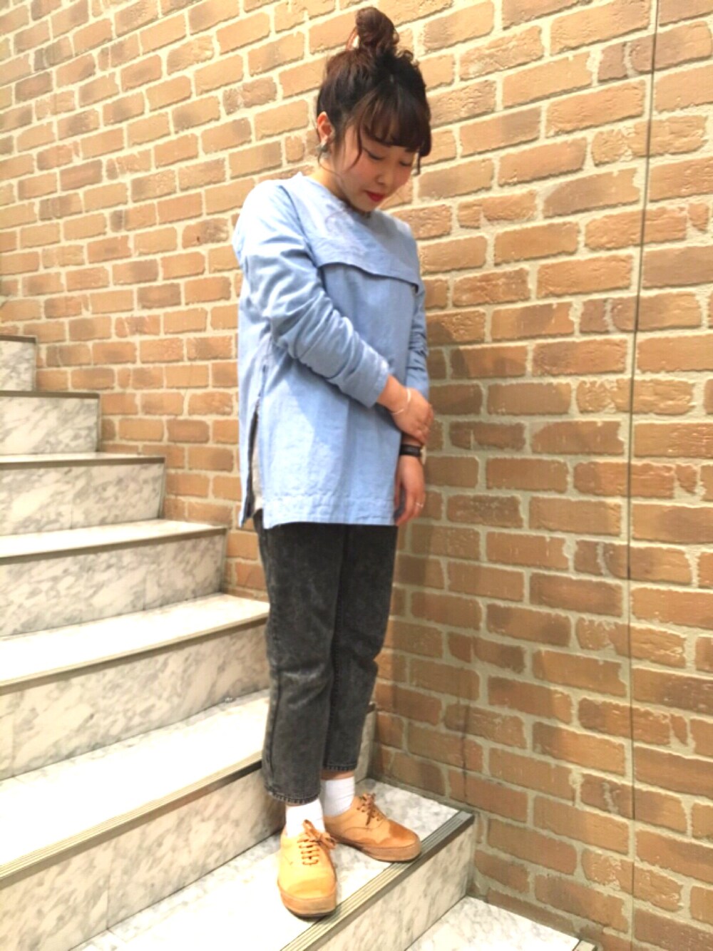 「ootd、はるコーデ、ciaopanic、ciaopanic広島」｜「CHEAP MONDAYのアイテム（デニムパンツ、ブラック系）」を使った、Chisato Kageyamaさん（レディース・152cm）の春コーディネートの1枚目の写真