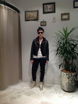 「B'2nd（ビーセカンド）のアイテム（ライダースジャケット）」を使った、B'2nd roit jiyugaokaさん（レディース・164cm）の冬コーディネート