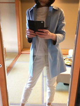 「白デニム」｜「アイテム（ステンカラーコート）」を使った、teruminさん（レディース・167cm）の春コーディネート