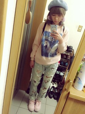 「アイテム（アクセサリー、パープル系）」を使った、cottonさん（レディース・156cm）の冬コーディネート