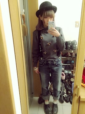 「テーパードデニム」｜cottonさん（レディース・156cm）の冬コーディネート