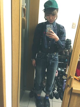 「テーパードデニム」｜cottonさん（レディース・156cm）の冬コーディネート