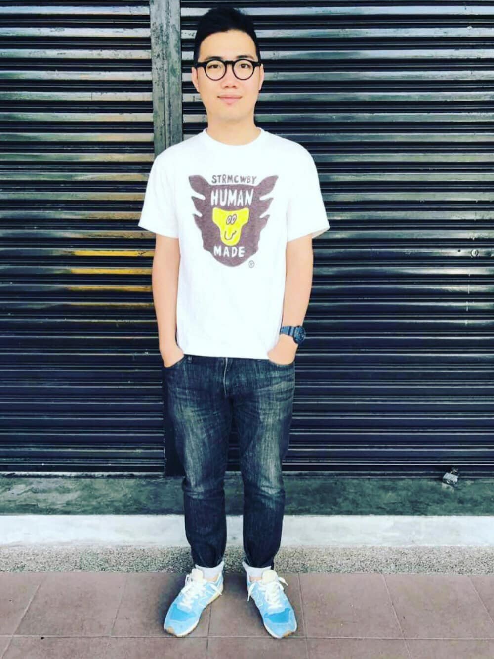 「ootd、outfit、denim、sneakers、streetwear、autumn、humanmade、NEWBALANCE、UNIQLO、vintage」｜「NEW BALANCEのアイテム（スニーカー、ブルー系）」を使った、Jasoncyawさん（メンズ・176cm）の秋コーディネートの1枚目の写真
