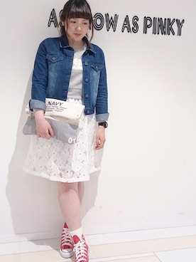 「AS KNOW AS PINKY（アズノゥアズピンキー）のアイテム（デニムジャケット）」を使った、aokiさん（レディース・157cm）の春コーディネート