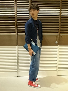 「アイテム（クラッチバッグ）」を使った、うえぴさん（メンズ・178cm）の春コーディネート