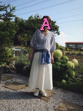 「白スカート」｜「アイテム（チュニック）」を使った、moccoaさん（レディース・156cm）の夏コーディネート