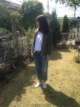 「Ray BEAMS（レイビームス）のアイテム（ブルゾン）」を使った、moccoaさん（レディース・156cm）の春コーディネート