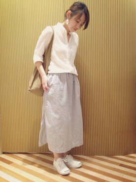 「アイテム（ピアス（片耳用）、ホワイト系）」を使った、moccoaさん（レディース・156cm）の夏コーディネート