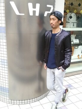 「L.H.P（エルエイチピー）のアイテム（スタジャン）」を使った、LHP池袋スタッフ４さん（メンズ・172cm）の春コーディネート
