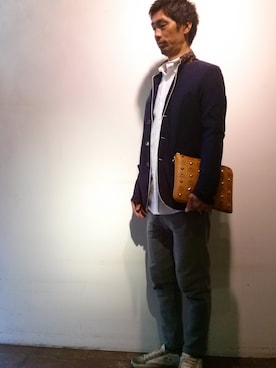 「L.H.P（エルエイチピー）のアイテム（クラッチバッグ）」を使った、LHP池袋スタッフ４さん（メンズ・172cm）の春コーディネート