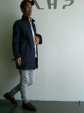 「L.H.P（エルエイチピー）のアイテム（ステンカラーコート）」を使った、LHP池袋スタッフ４さん（メンズ・171cm）の春コーディネート