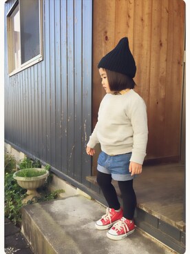 「シャツ×スウェット」｜「アイテム（帽子）」を使った、yusyu☺︎︎✩︎さん（キッズ・90cm）の冬コーディネート