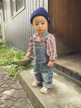 「Champion」｜「アイテム（サロペット/オーバーオール）」を使った、yusyu☺︎︎✩︎さん（キッズ・90cm）の春コーディネート