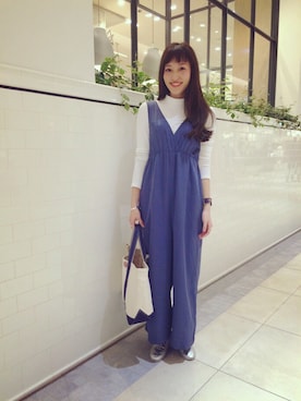 「トートバッグ」｜「アイテム（つなぎ/オールインワン）」を使った、kiji*さん（レディース・162cm）の冬コーディネート