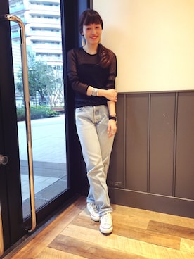 「アイテム（Tシャツ/カットソー、ブラック系）」を使った、kiji*さん（レディース・162cm）の冬コーディネート