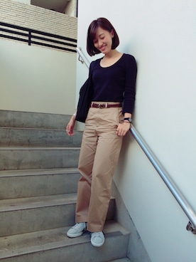 「three dots（スリードッツ）のアイテム」を使った、kiji*さん（レディース・162cm）の秋コーディネート