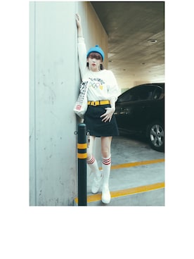 「Aラインスカート」｜「アイテム（スウェット）」を使った、히나さん（レディース・157cm）の秋コーディネート