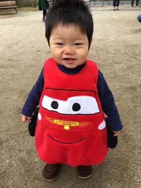 「赤ちゃん本舗（アカチャンホンポ）のアイテム（Dresses、レッド系）」を使った、smileさん（キッズ）の秋コーディネート