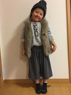 「3can4on（サンカンシオン）のアイテム（Pants、ブラック系）」を使った、smileさん（キッズ）の秋コーディネート