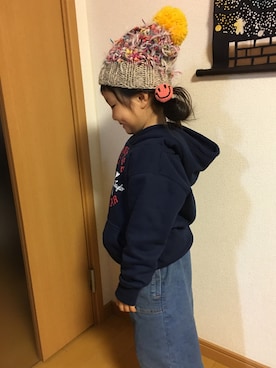 「ハンドメイド fun funのアイテム（Beanie、その他）」を使った、smileさん（キッズ）の秋コーディネート