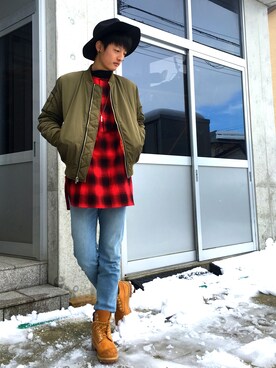 「UNIF（ユニフ）のアイテム（ブルゾン）」を使った、TAIGAさん（メンズ・177cm）の冬コーディネート