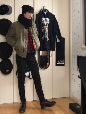 「UNIF（ユニフ）のアイテム（ブルゾン）」を使った、TAIGAさん（メンズ・177cm）の冬コーディネート