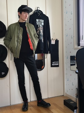 「UNIF（ユニフ）のアイテム（ブルゾン）」を使った、TAIGAさん（メンズ・177cm）の冬コーディネート