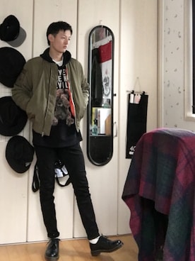 「UNIF（ユニフ）のアイテム（ブルゾン）」を使った、TAIGAさん（メンズ・177cm）の春コーディネート