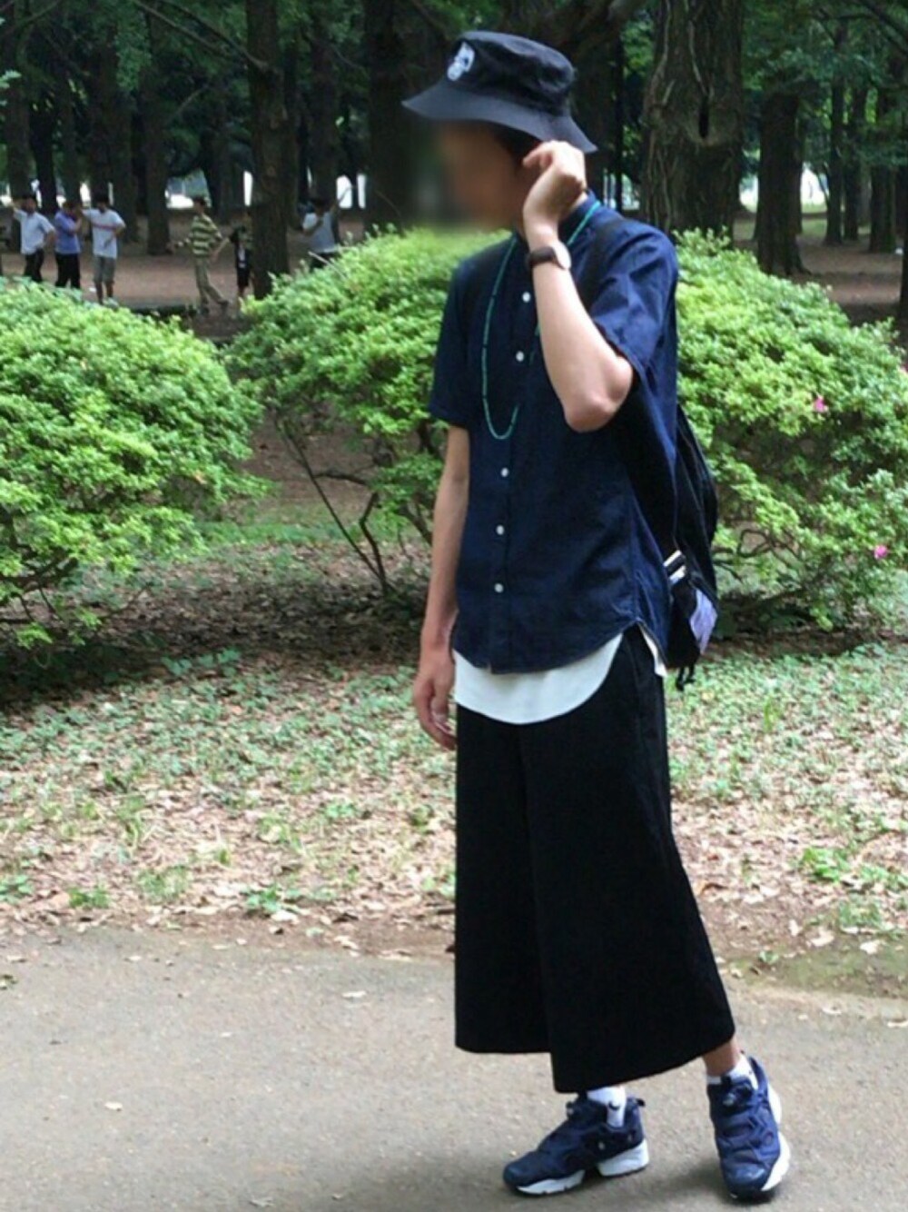 「ラフ、ゆるコーデ、バケットハット、シャツスタイル、stussy、GU、RAGEBLUE、NIKE、reebok、Daniel Wellington」｜「Reebokのインスタポンプ フューリー OG Reebok CLASSIC（リーボック　クラシック）（スニーカー、ブルー系）」を使った、TAIGAさん（メンズ・177cm）の夏コーディネートの1枚目の写真