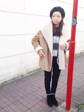「ADAM ET ROPE'（アダムエロペ）のアイテム（ハンチング/ベレー帽）」を使った、misaさん（レディース・157cm）の秋コーディネート