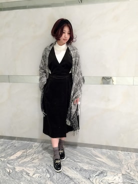 「w closet（ダブルクローゼット）のアイテム（シューズ、ブラック系）」を使った、shinhwatutuさん（レディース・160cm）の冬コーディネート