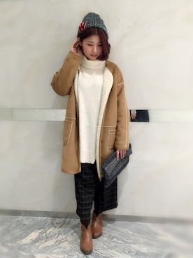「w closet（ダブルクローゼット）のアイテム（ジャケット/アウター、ブラウン系）」を使った、shinhwatutuさん（レディース・160cm）の冬コーディネート