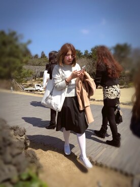 「w closet（ダブルクローゼット）のアイテム（スカート、ブラック系）」を使った、shinhwatutuさん（レディース・160cm）の冬コーディネート
