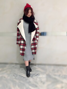 「w closet（ダブルクローゼット）のアイテム（ジャケット/アウター、レッド系）」を使った、shinhwatutuさん（レディース・160cm）の冬コーディネート