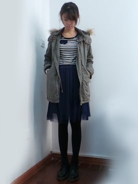 「Heather（ヘザー）のアイテム（モッズコート）」を使った、居居大人さん（レディース・170cm）の春コーディネート