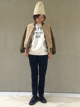 「ドッキング」｜「アイテム（MA-1）」を使った、erikoさん（レディース・170cm）の秋コーディネート