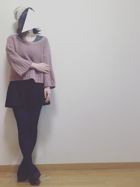 「黒×ピンク」｜「アイテム（ニットキャップ/ビーニー）」を使った、kaori29さん（レディース・163cm）の冬コーディネート