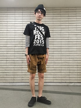 「アイテム（ボディバッグ/ウエストポーチ、グリーン系）」を使った、エーデルワイス門田樹さん（メンズ・168cm）の夏コーディネート