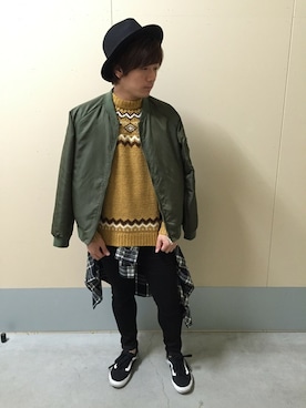 「GGD（ジージーディー）のアイテム（MA-1）」を使った、HVC相模原店さん（メンズ・171cm）の秋コーディネート