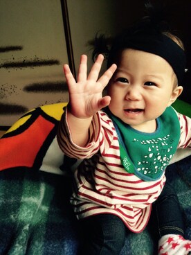 「アイテム（ママ＆ベビー、グリーン系）」を使った、nagomiさん（キッズ・70cm）の春コーディネート