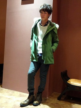 「ネルシャツ」｜「アイテム（モッズコート）」を使った、VENCE EXCHANGE MEN'S STAFFさん（メンズ・173cm）の冬コーディネート