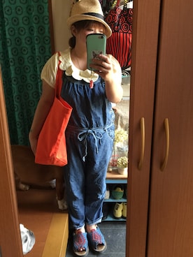 「アイテム（トートバッグ、オレンジ系）」を使った、コブタさん（レディース・153cm）の夏コーディネート