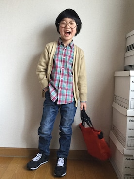 「AIGLE（エーグル）のアイテム（バッグ）」を使った、マッシュさん（キッズ・120cm）の春コーディネート