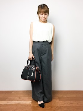 「Rouge vif（ルージュヴィフ）のポプリンワイドタックパンツ（その他パンツ）」を使った、SUBさん（レディース・154cm）の夏コーディネート