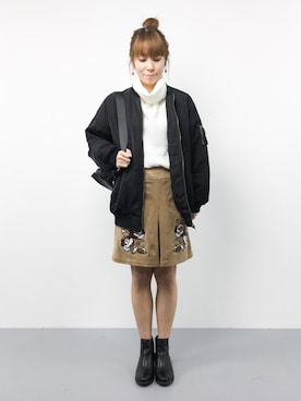 「179/WG（イチナナキュウダブルジー）のアイテム（MA-1）」を使った、SUBさん（レディース・154cm）の秋コーディネート