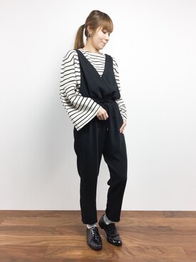 「TIENS ecoute（ティアンエクート）のアイテム（オールインワン・サロペット）」を使った、SUBさん（レディース・154cm）の冬コーディネート